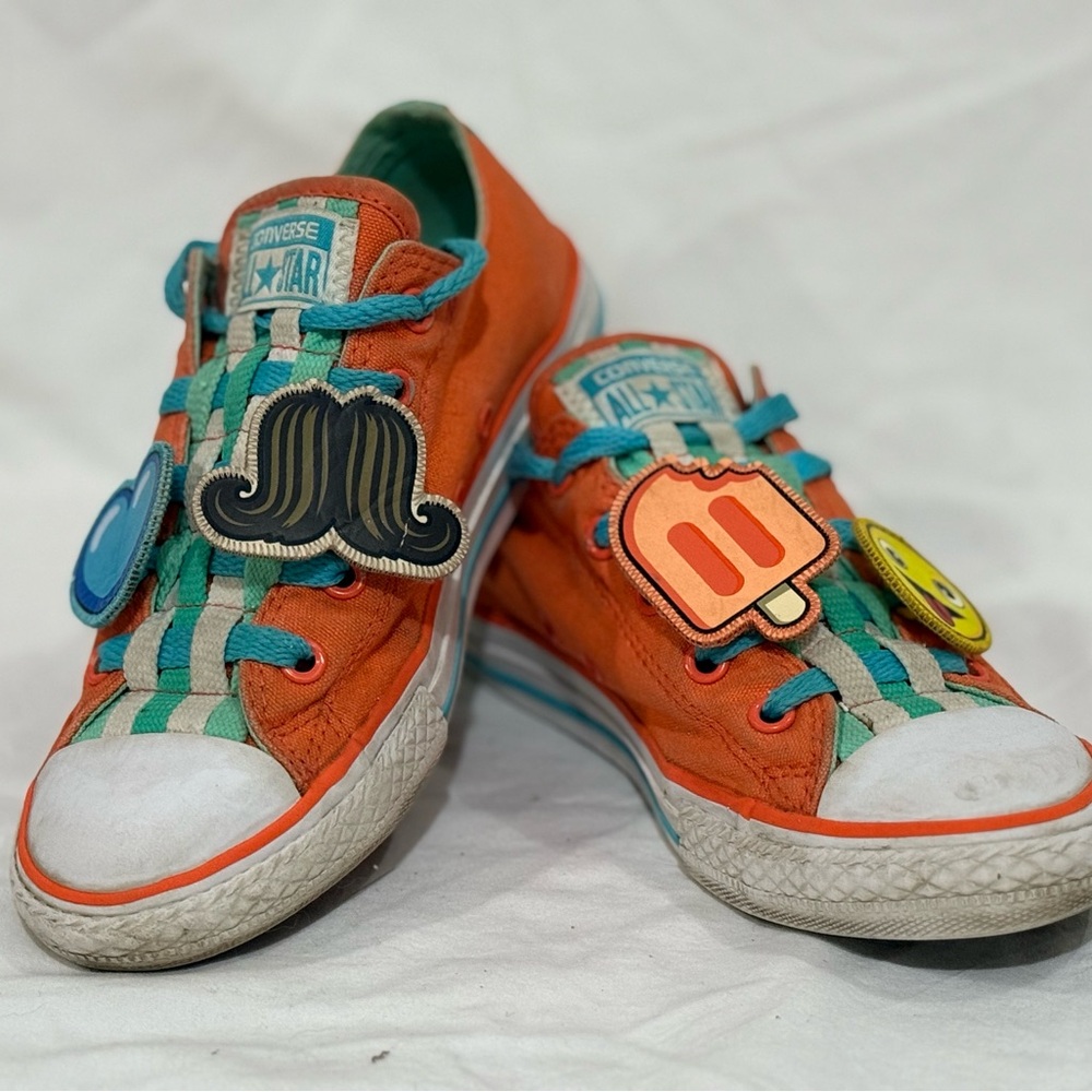 Converse Orange and Green Sneakers with charms
